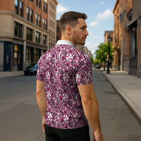 Hibiscus Bloom Island Tribal Waves Zipper Polo Shirt Pink Polynesian Pattern LT01 - Polynesian Pride