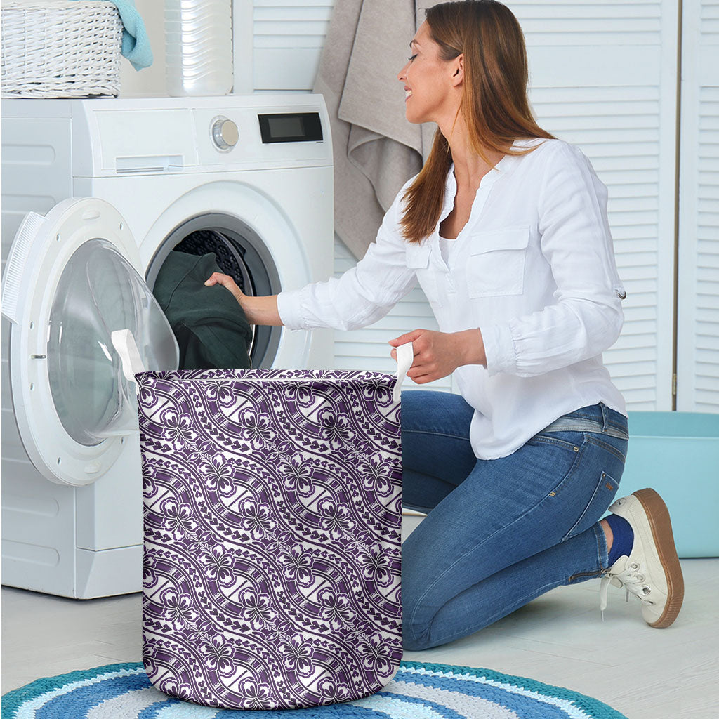 Hibiscus Bloom Island Tribal Waves Laundry Basket Purple Polynesian Pattern LT01 - Polynesian Pride
