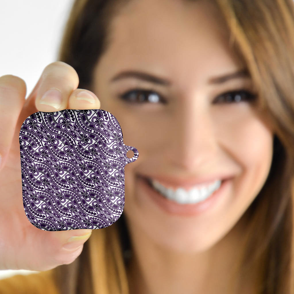 Hibiscus Bloom Island Tribal Waves AirPods Case Purple Polynesian Pattern LT01 - Polynesian Pride