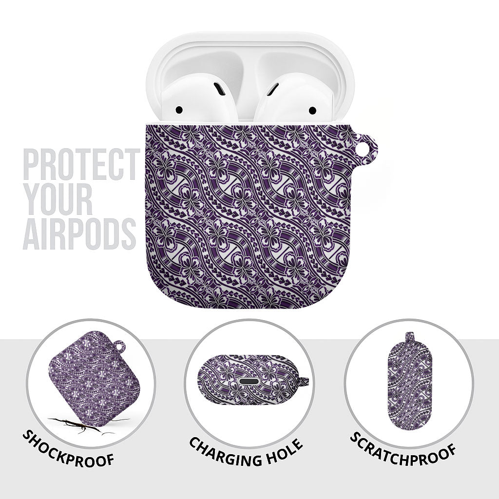 Hibiscus Bloom Island Tribal Waves AirPods Case Purple Polynesian Pattern LT01 - Polynesian Pride