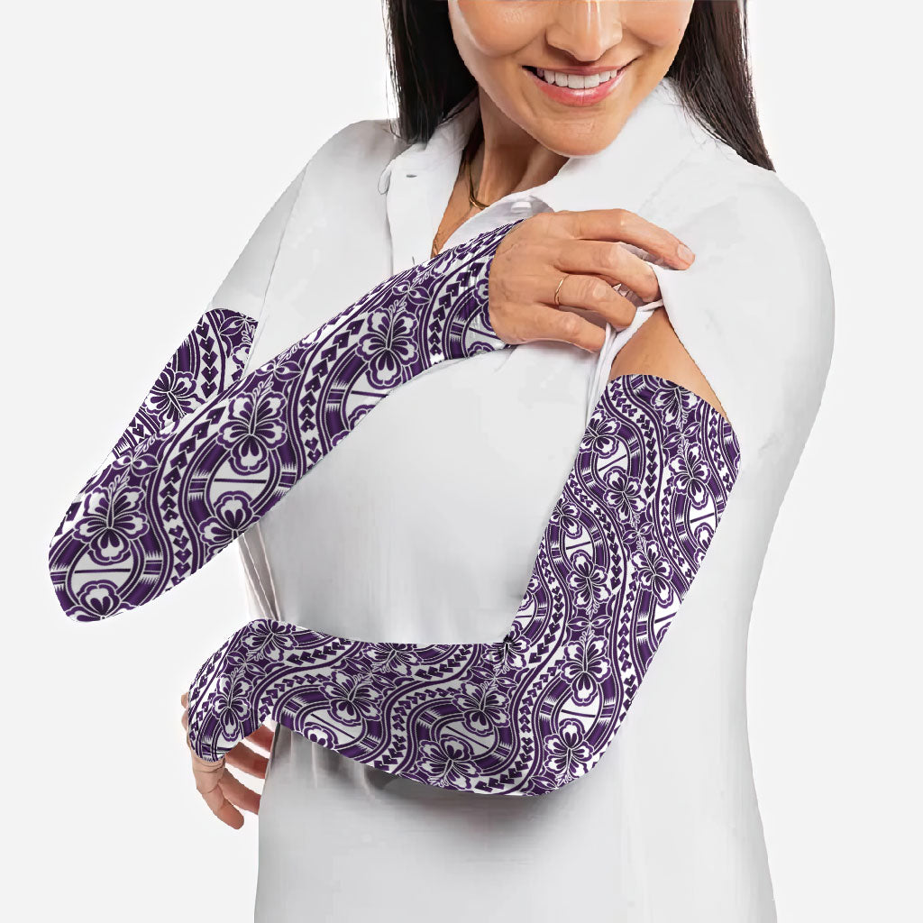Hibiscus Bloom Island Tribal Waves Arm Sleeves Purple Polynesian Pattern LT01 - Polynesian Pride