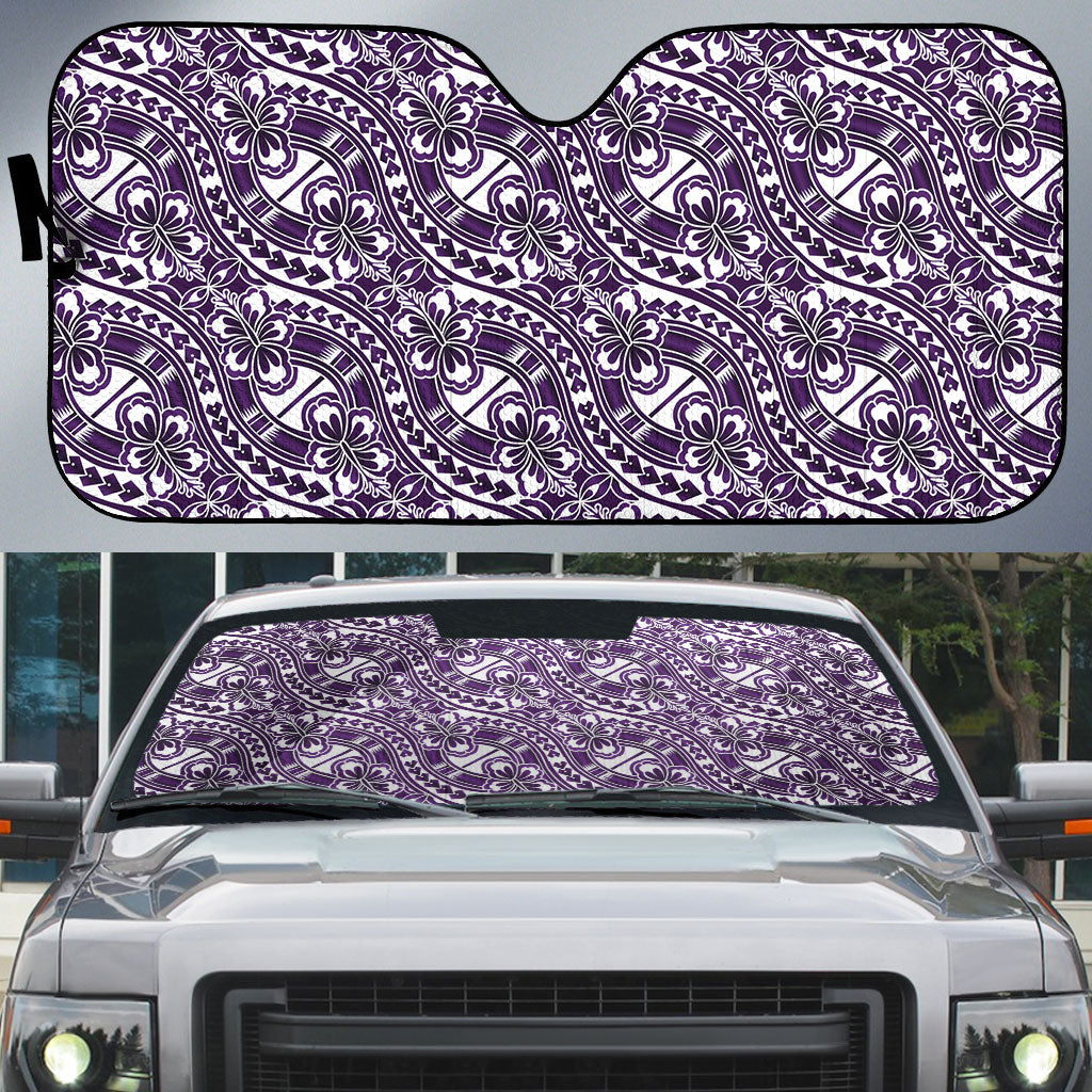 Hibiscus Bloom Island Tribal Waves Auto Sun Shade Purple Polynesian Pattern LT01 Purple - Polynesian Pride