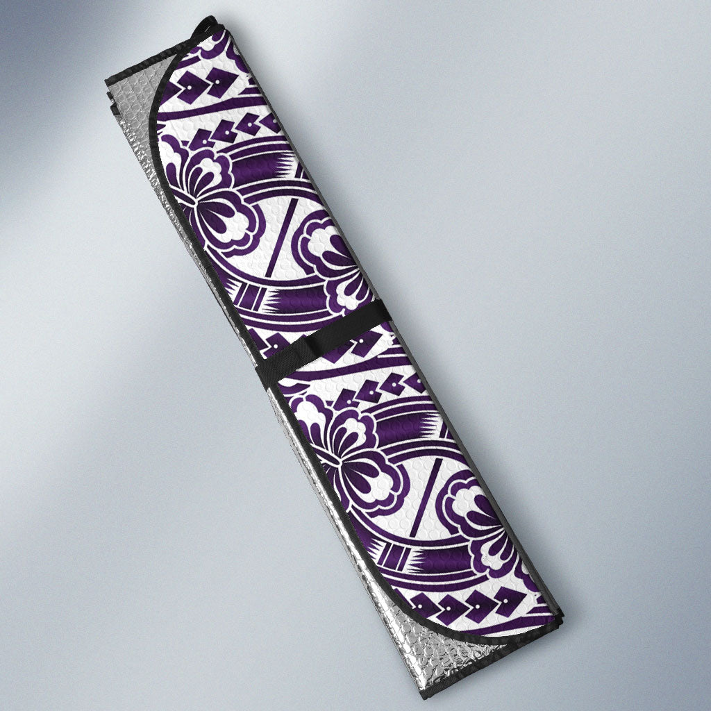 Hibiscus Bloom Island Tribal Waves Auto Sun Shade Purple Polynesian Pattern LT01 - Polynesian Pride
