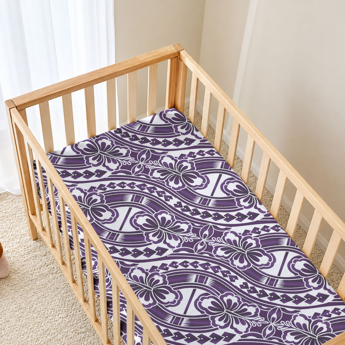 Hibiscus Bloom Island Tribal Waves Baby Bed Cover Purple Polynesian Pattern LT01 - Polynesian Pride