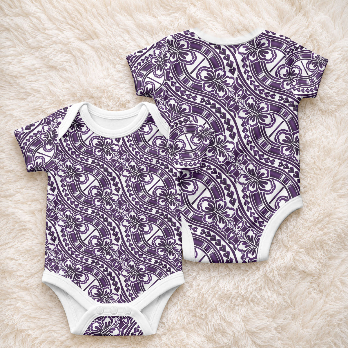 Hibiscus Bloom Island Tribal Waves Baby Onesie Purple Polynesian Pattern LT01 - Polynesian Pride