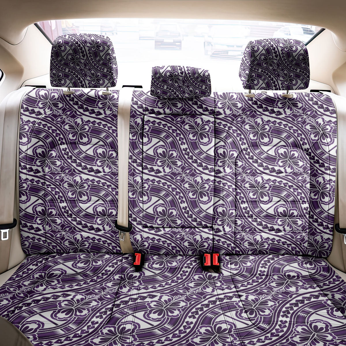 Hibiscus Bloom Island Tribal Waves Back Car Seat Cover Purple Polynesian Pattern LT01 - Polynesian Pride