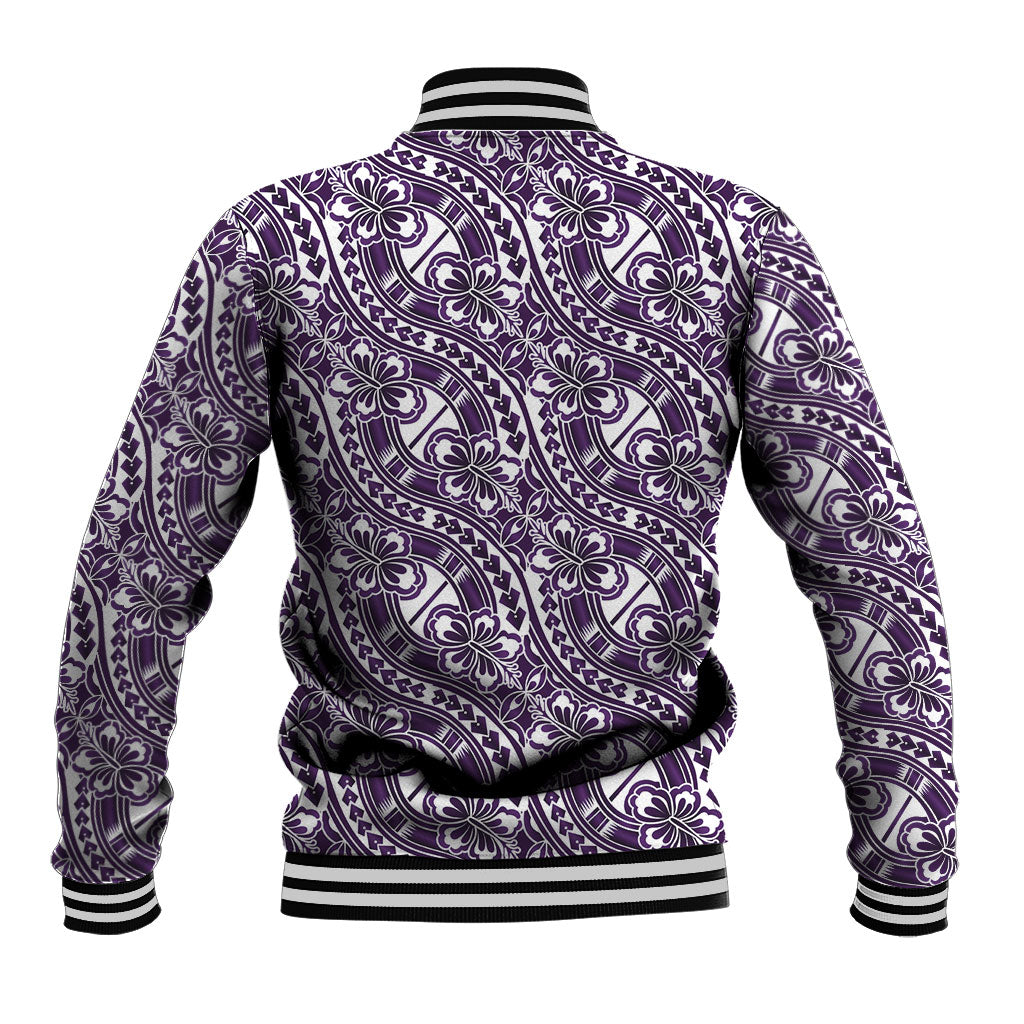 Hibiscus Bloom Island Tribal Waves Baseball Jacket Purple Polynesian Pattern LT01 - Polynesian Pride