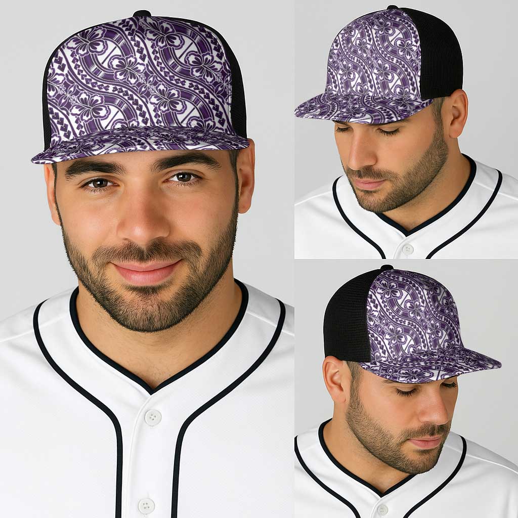 Hibiscus Bloom Island Tribal Waves Baseball Net Cap Purple Polynesian Pattern LT01 - Polynesian Pride