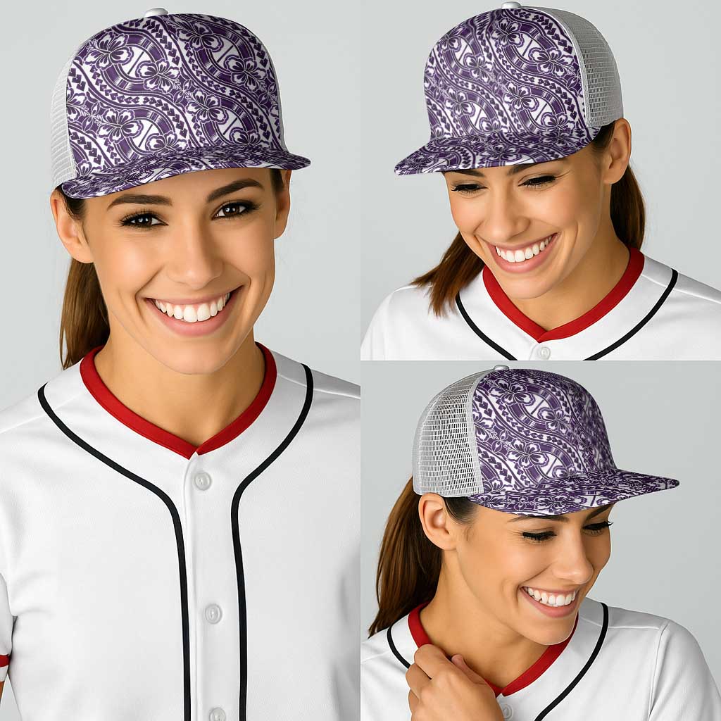 Hibiscus Bloom Island Tribal Waves Baseball Net Cap Purple Polynesian Pattern LT01 - Polynesian Pride