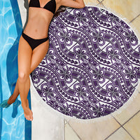 Hibiscus Bloom Island Tribal Waves Beach Blanket Purple Polynesian Pattern LT01 - Polynesian Pride