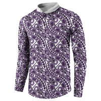 Hibiscus Bloom Island Tribal Waves Button Sweatshirt Purple Polynesian Pattern LT01 - Polynesian Pride
