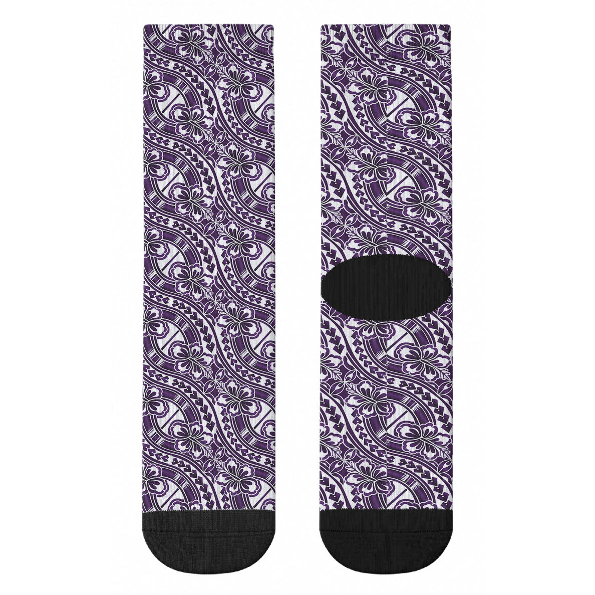 Hibiscus Bloom Island Tribal Waves Crew Socks Purple Polynesian Pattern LT01 - Polynesian Pride
