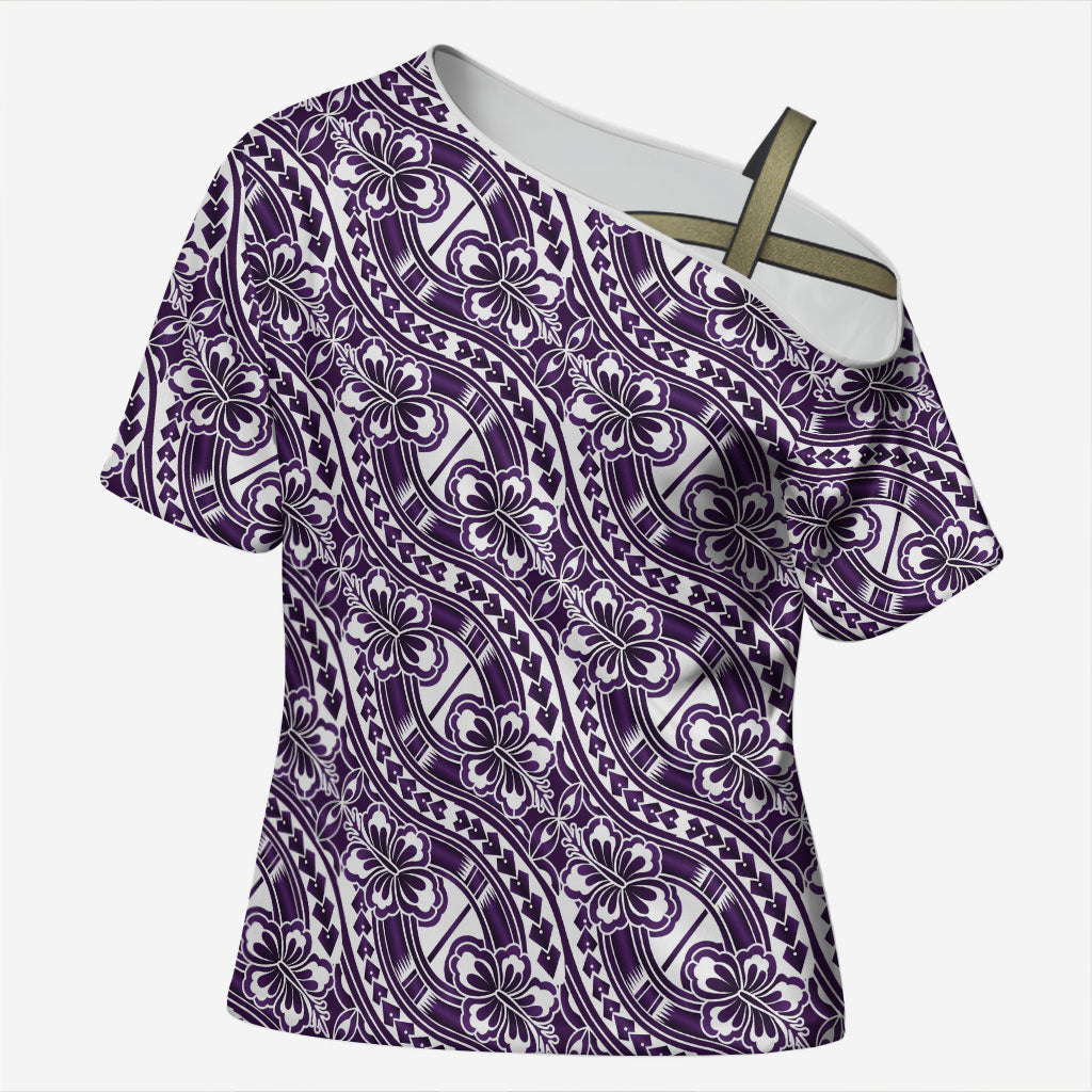 Hibiscus Bloom Island Tribal Waves Cross Shoulder Shirt Purple Polynesian Pattern LT01 Female Purple - Polynesian Pride