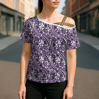 Hibiscus Bloom Island Tribal Waves Cross Shoulder Shirt Purple Polynesian Pattern LT01 - Polynesian Pride
