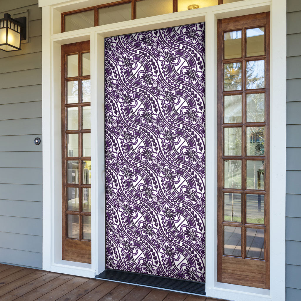 Hibiscus Bloom Island Tribal Waves Door Cover Purple Polynesian Pattern LT01 - Polynesian Pride