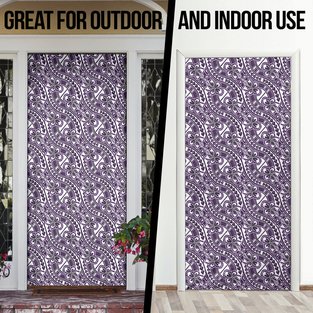 Hibiscus Bloom Island Tribal Waves Door Cover Purple Polynesian Pattern LT01 - Polynesian Pride