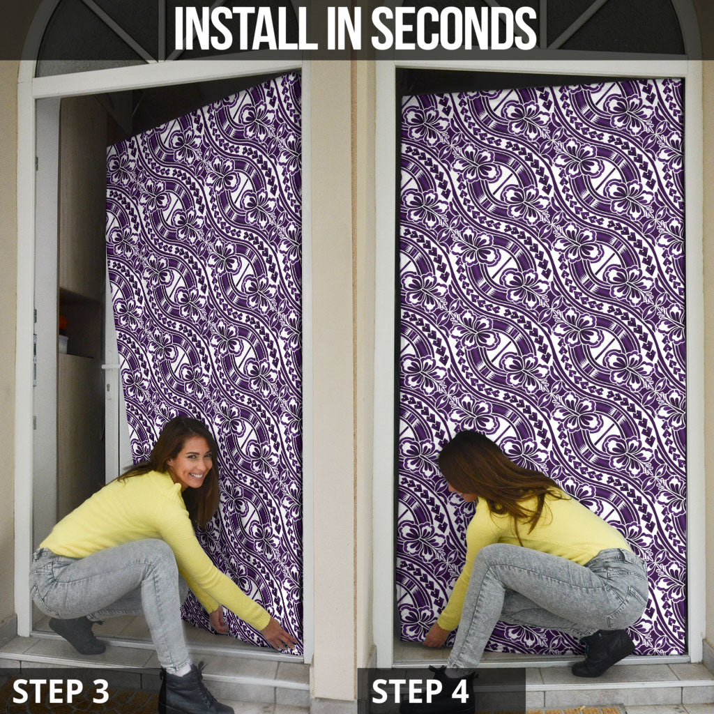 Hibiscus Bloom Island Tribal Waves Door Cover Purple Polynesian Pattern LT01 - Polynesian Pride