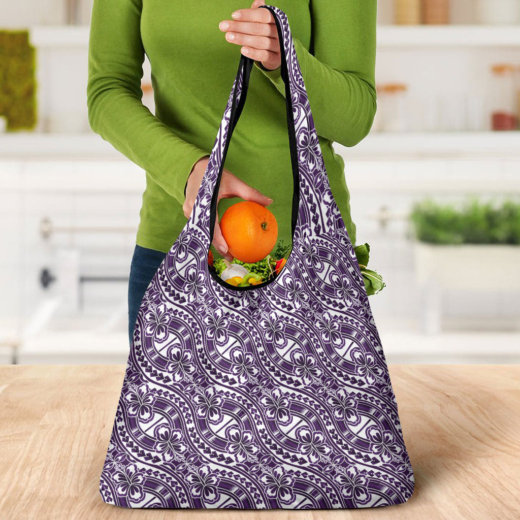 Hibiscus Bloom Island Tribal Waves Grocery Bag Purple Polynesian Pattern LT01 - Polynesian Pride