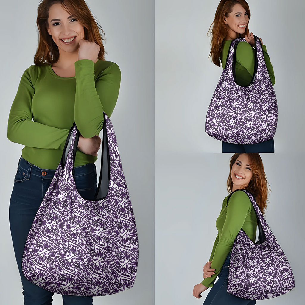 Hibiscus Bloom Island Tribal Waves Grocery Bag Purple Polynesian Pattern LT01 - Polynesian Pride