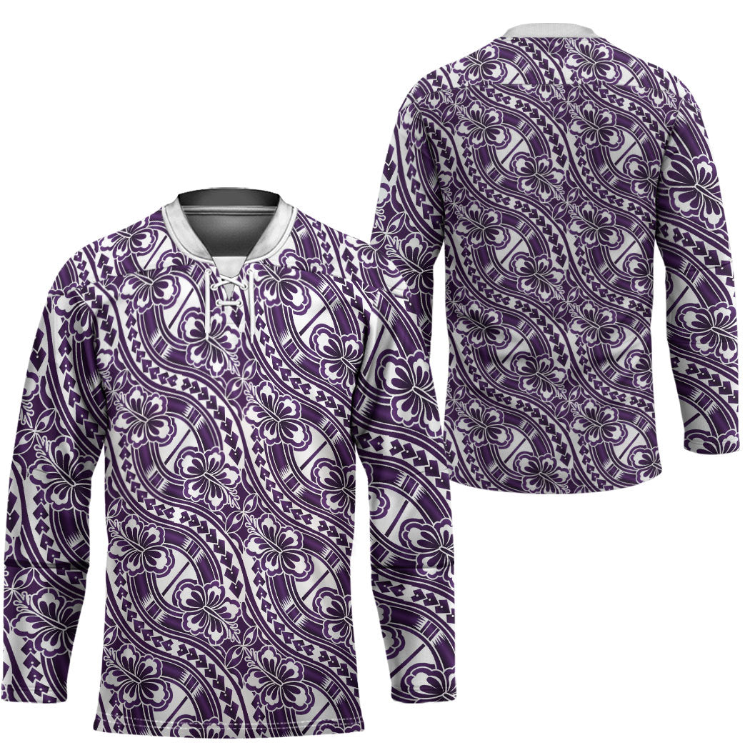 Hibiscus Bloom Island Tribal Waves Hockey Jersey Purple Polynesian Pattern LT01 - Polynesian Pride