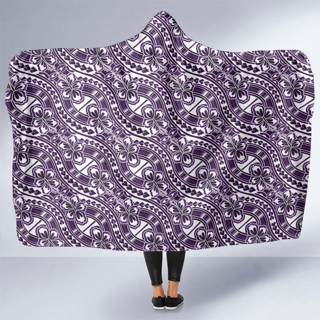 Hibiscus Bloom Island Tribal Waves Hooded Blanket Purple Polynesian Pattern LT01 One Size Purple - Polynesian Pride