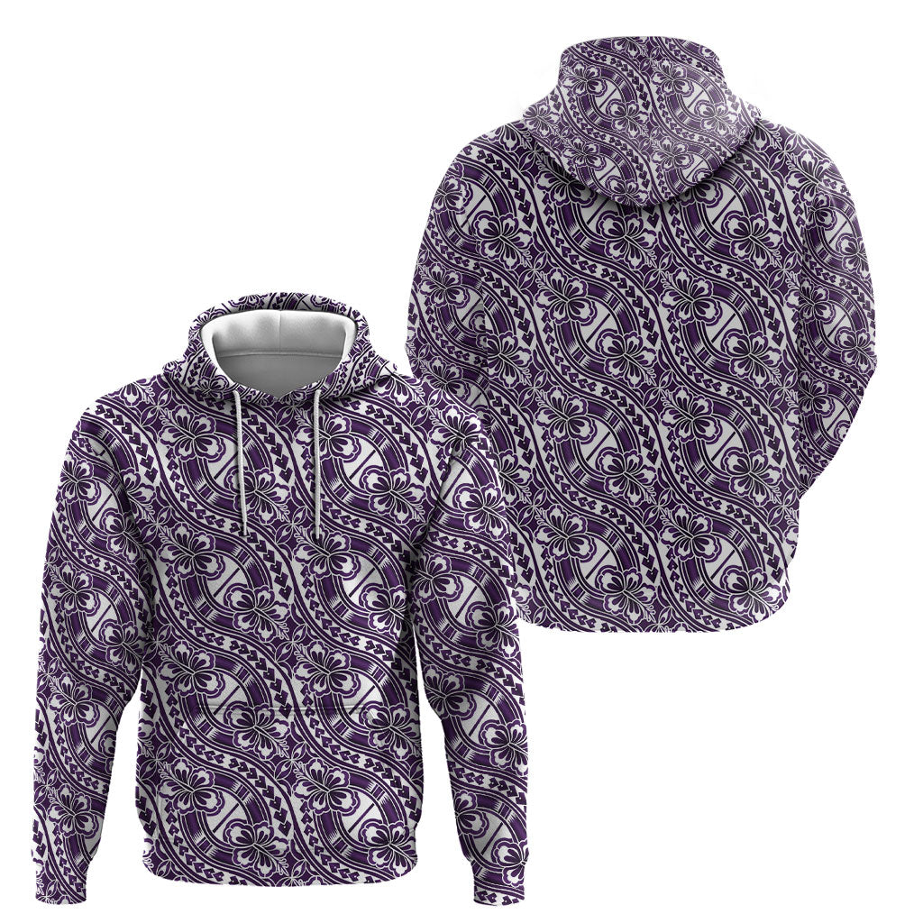 Hibiscus Bloom Island Tribal Waves Hoodie Purple Polynesian Pattern LT01 - Polynesian Pride