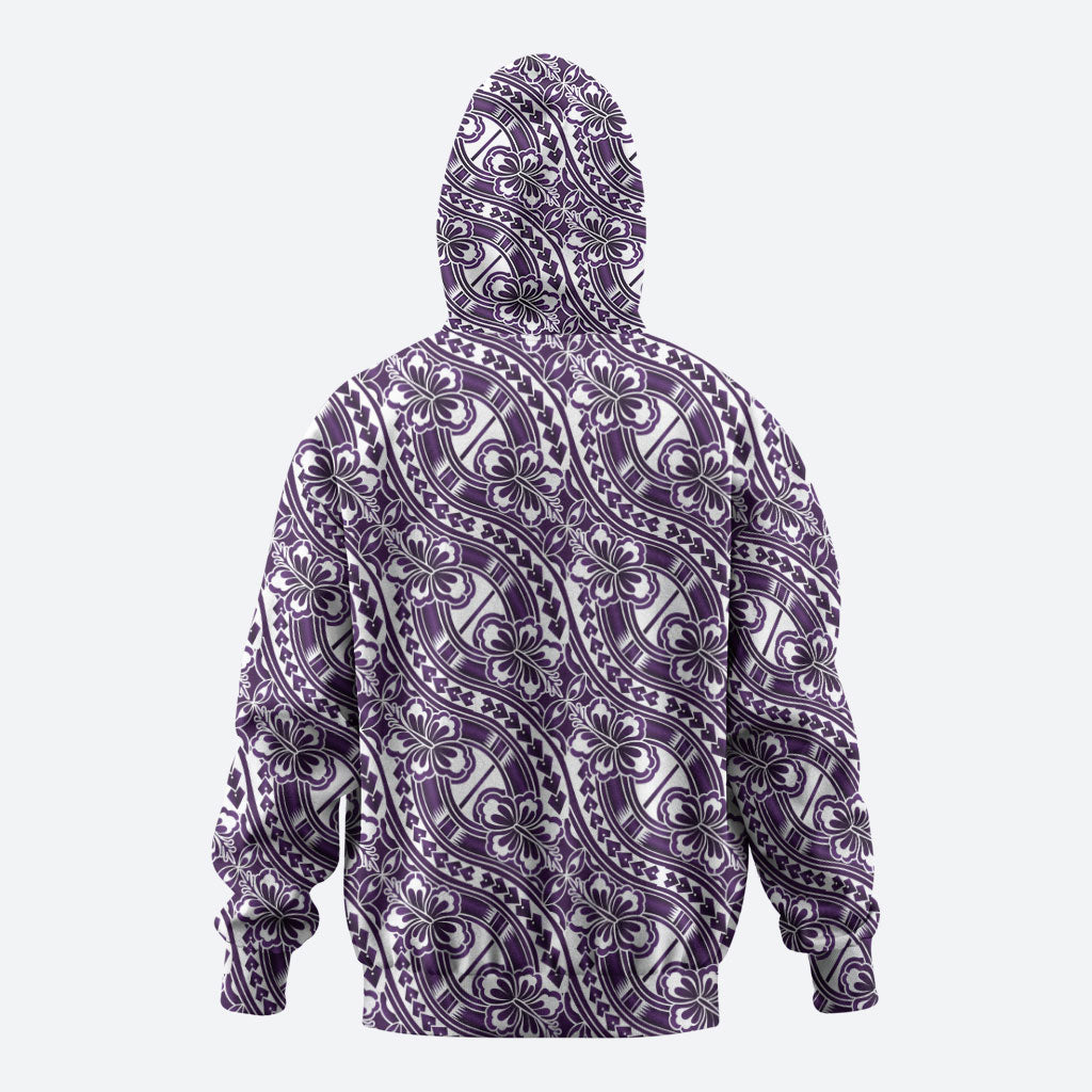 Hibiscus Bloom Island Tribal Waves Hoodie Purple Polynesian Pattern LT01 - Polynesian Pride