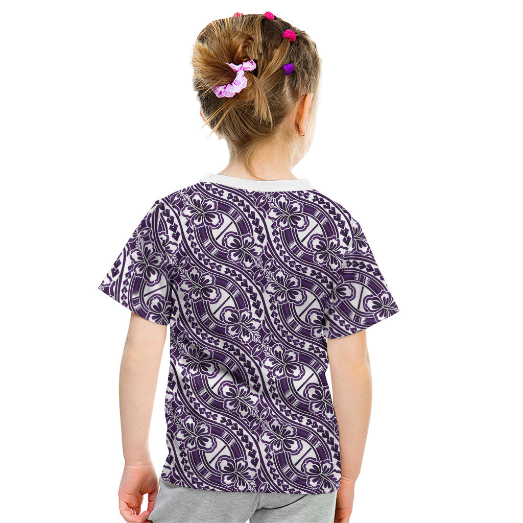 Hibiscus Bloom Island Tribal Waves Kid T Shirt Purple Polynesian Pattern LT01 - Polynesian Pride