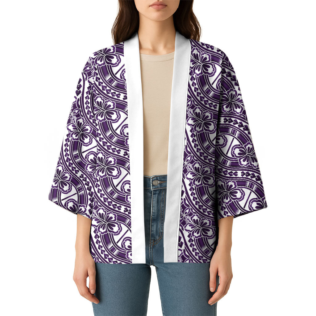 Hibiscus Bloom Island Tribal Waves Kimono Purple Polynesian Pattern LT01 - Polynesian Pride