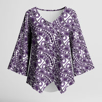 Hibiscus Bloom Island Tribal Waves Kimono Sleeve Blouse Purple Polynesian Pattern LT01 Female Purple - Polynesian Pride