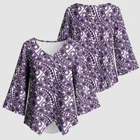 Hibiscus Bloom Island Tribal Waves Kimono Sleeve Blouse Purple Polynesian Pattern LT01 - Polynesian Pride