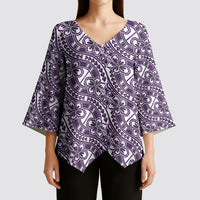 Hibiscus Bloom Island Tribal Waves Kimono Sleeve Blouse Purple Polynesian Pattern LT01 - Polynesian Pride