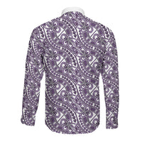Hibiscus Bloom Island Tribal Waves Long Sleeve Button Shirt Purple Polynesian Pattern LT01 - Polynesian Pride