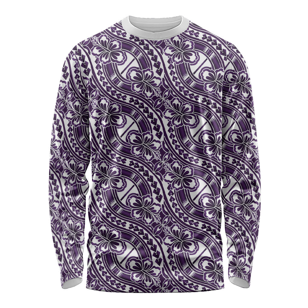 Hibiscus Bloom Island Tribal Waves Long Sleeve Shirt Purple Polynesian Pattern LT01 Unisex Purple - Polynesian Pride