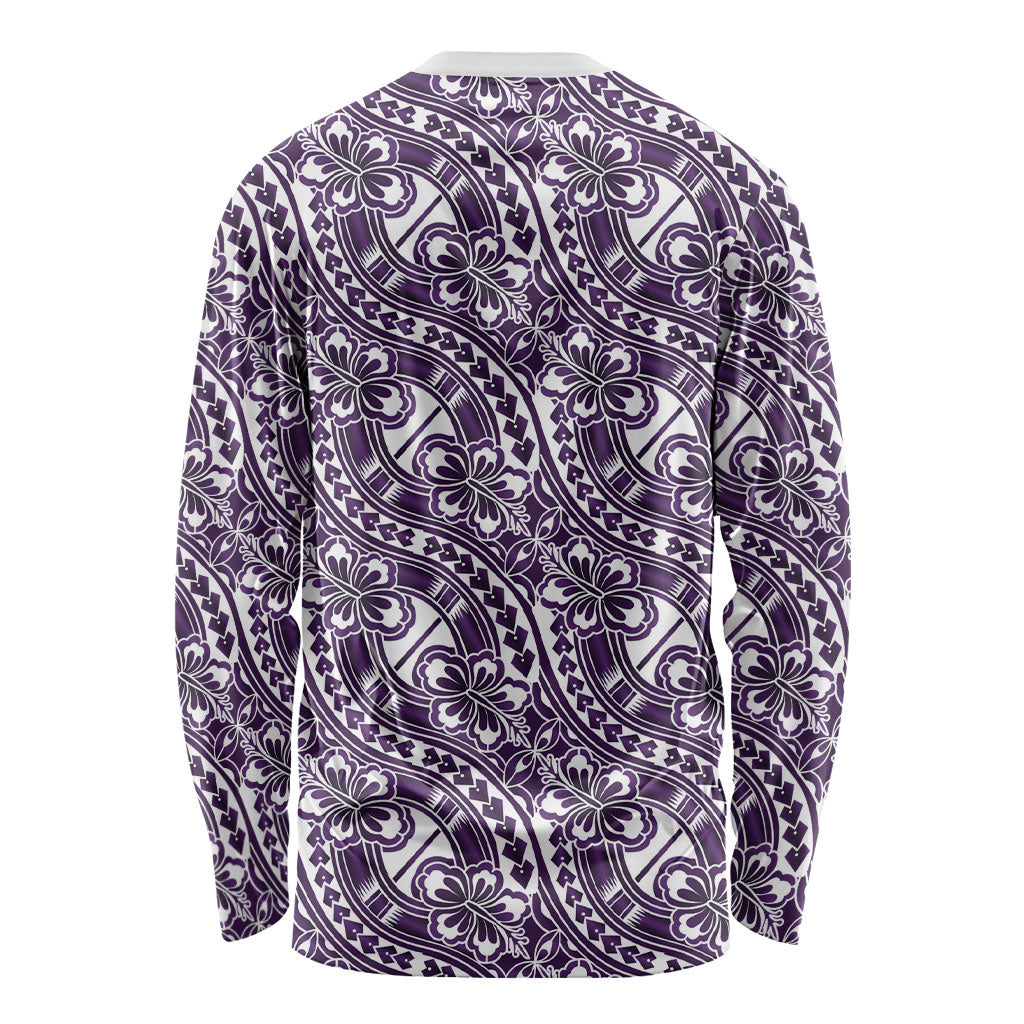 Hibiscus Bloom Island Tribal Waves Long Sleeve Shirt Purple Polynesian Pattern LT01 - Polynesian Pride