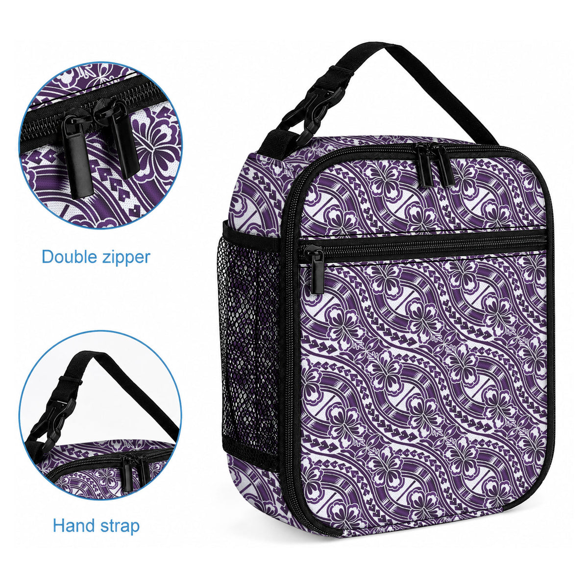 Hibiscus Bloom Island Tribal Waves Lunch Bag Purple Polynesian Pattern LT01 - Polynesian Pride