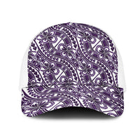 Hibiscus Bloom Island Tribal Waves Mesh Trucker Cap Purple Polynesian Pattern LT01 One Size White Purple - Polynesian Pride