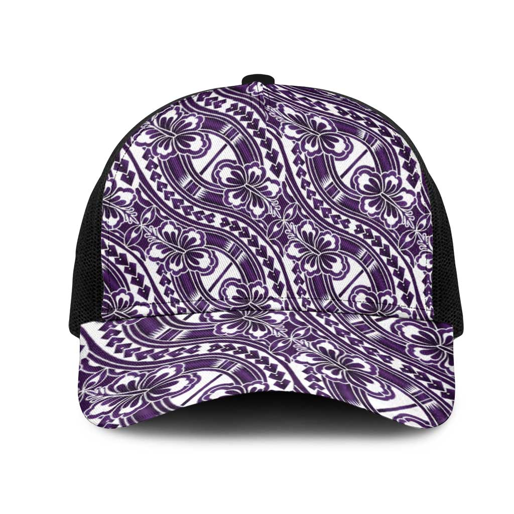 Hibiscus Bloom Island Tribal Waves Mesh Trucker Cap Purple Polynesian Pattern LT01 One Size Black Purple - Polynesian Pride