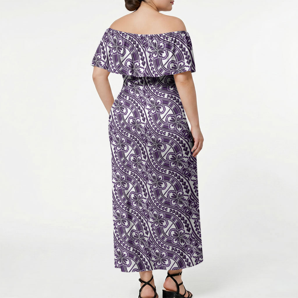 Hibiscus Bloom Island Tribal Waves Off Shoulder Maxi Dress Purple Polynesian Pattern LT01 - Polynesian Pride