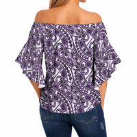 Hibiscus Bloom Island Tribal Waves Off Shoulder Wrap Waist Top Purple Polynesian Pattern LT01 - Polynesian Pride