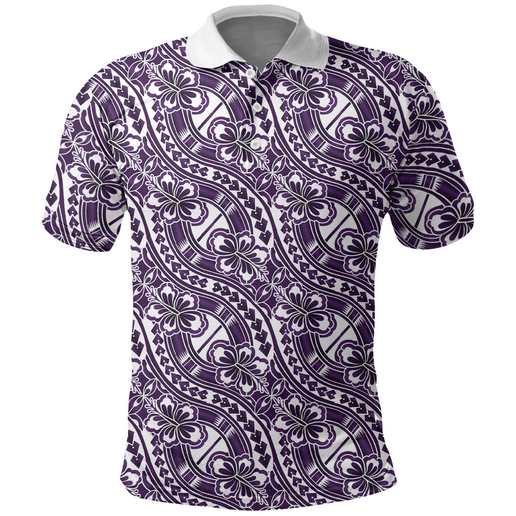 Hibiscus Bloom Island Tribal Waves Polo Shirt Purple Polynesian Pattern LT01 Purple - Polynesian Pride