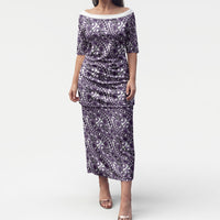 Hibiscus Bloom Island Tribal Waves Puletasi Purple Polynesian Pattern LT01 Long Dress Purple - Polynesian Pride