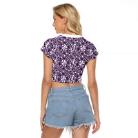 Hibiscus Bloom Island Tribal Waves Raglan Cropped T Shirt Purple Polynesian Pattern LT01 - Polynesian Pride