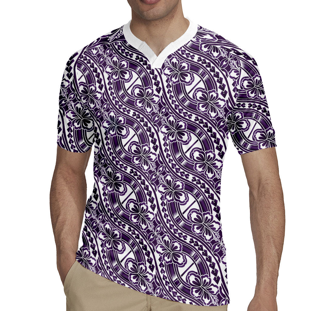 Hibiscus Bloom Island Tribal Waves Rugby Jersey Purple Polynesian Pattern LT01 - Polynesian Pride