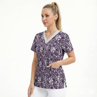 Hibiscus Bloom Island Tribal Waves Scrub Top Purple Polynesian Pattern LT01 - Polynesian Pride