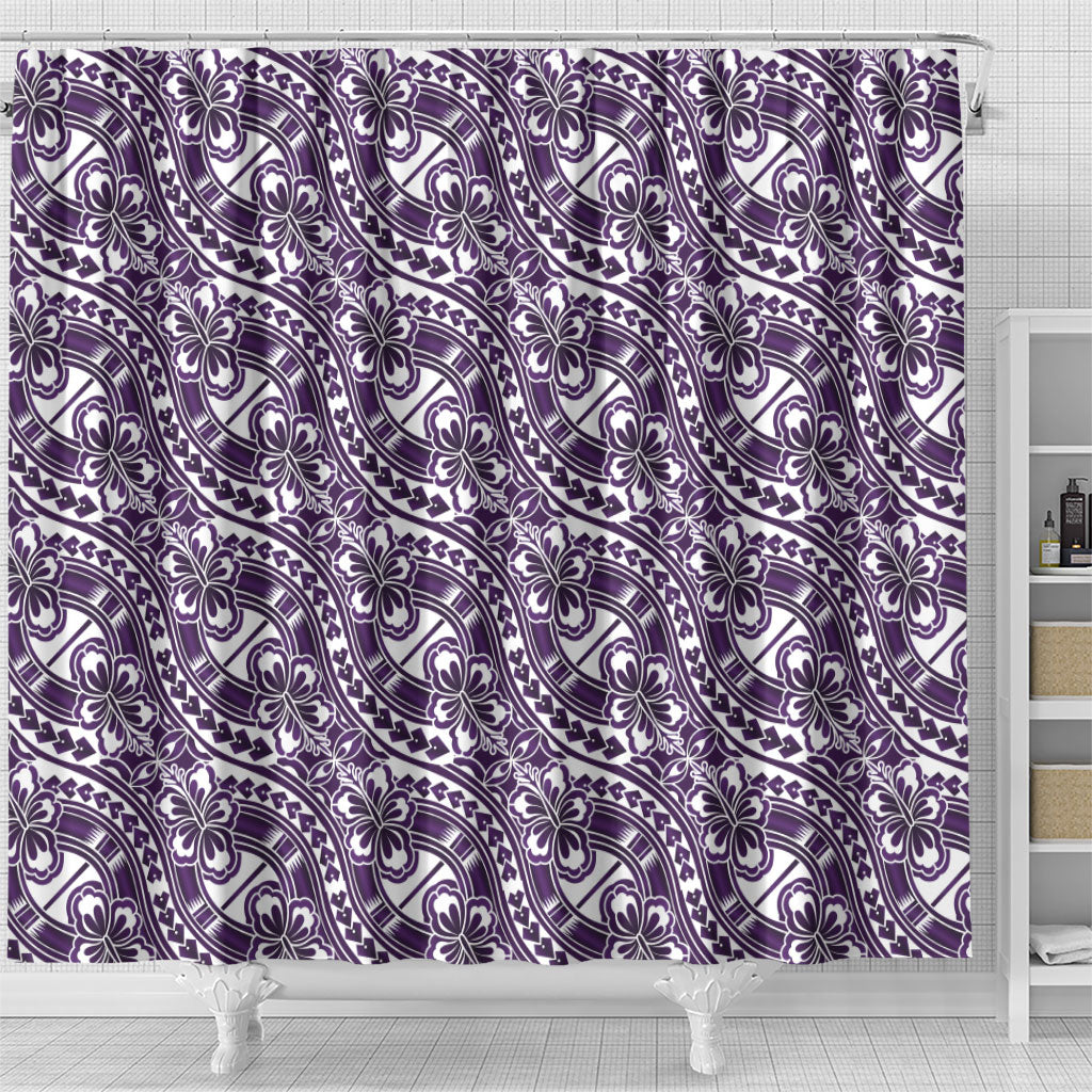 Hibiscus Bloom Island Tribal Waves Shower Curtain Purple Polynesian Pattern LT01 - Polynesian Pride