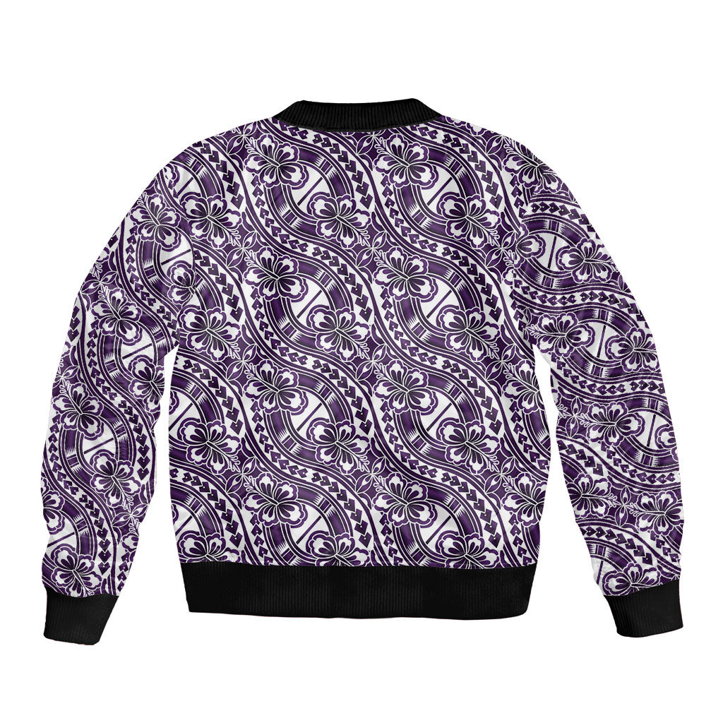Hibiscus Bloom Island Tribal Waves Sleeve Zip Bomber Jacket Purple Polynesian Pattern LT01 - Polynesian Pride