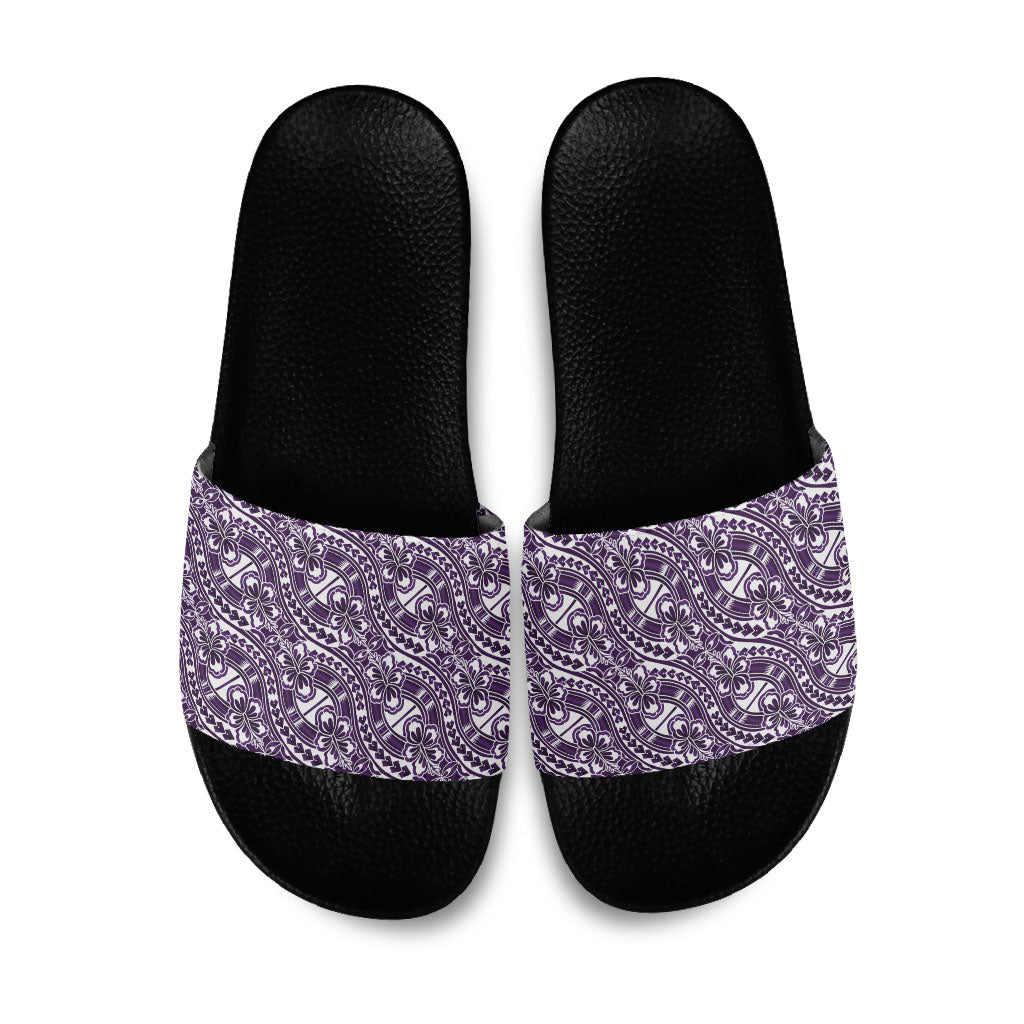 Hibiscus Bloom Island Tribal Waves Slide Sandals Purple Polynesian Pattern LT01 Purple - Polynesian Pride