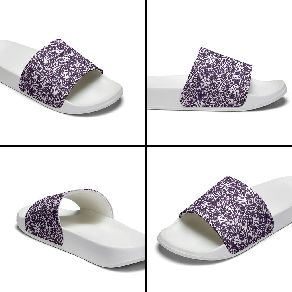 Hibiscus Bloom Island Tribal Waves Slide Sandals Purple Polynesian Pattern LT01 - Polynesian Pride
