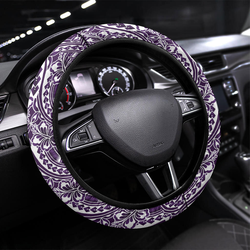 Hibiscus Bloom Island Tribal Waves Steering Wheel Cover Purple Polynesian Pattern LT01 Universal Fit Purple - Polynesian Pride